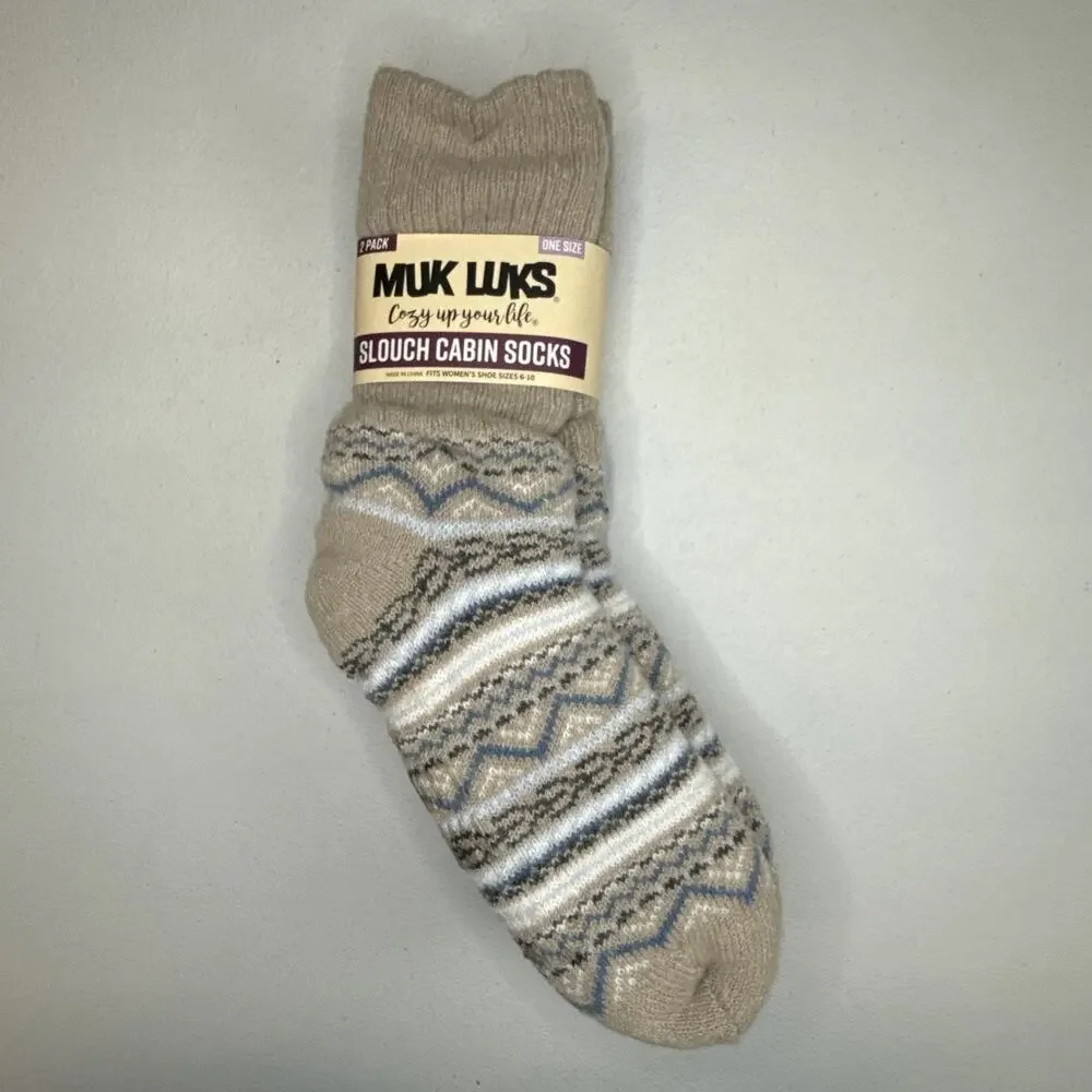 Muk Luke 2 Pack Women’s Slouch Cabin Socks Oatmeal Blue One Size Fits Most